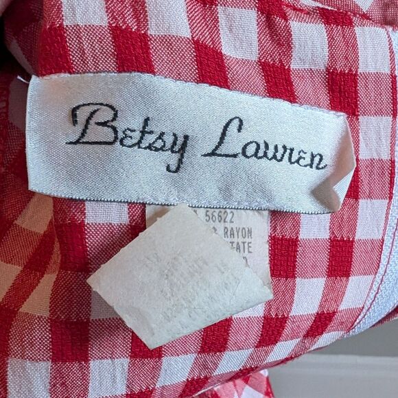 NWT Vintage 90s Betsy Lauren Gingham Dress Midi Button Slit Cottagecore Floral 7 - Picture 8 of 14